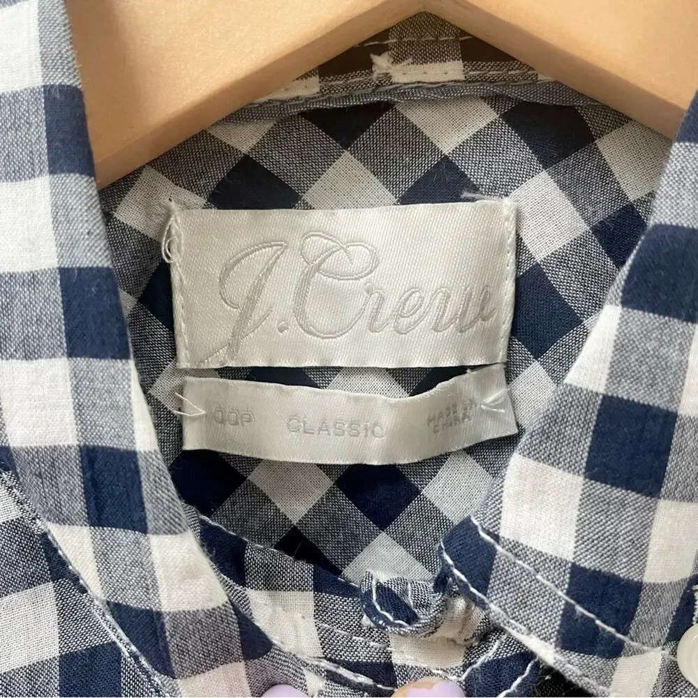 J. Crew Classic-fit Shirt Petite in Crinkle Gingham Navy Women's 00P AW252 $79